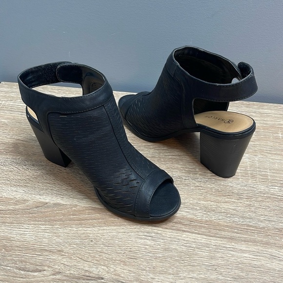 Harlow Perforated Peep Toe Sling Back Bootie Black Vegan Leather Velcro Strap 9 - Picture 12 of 12